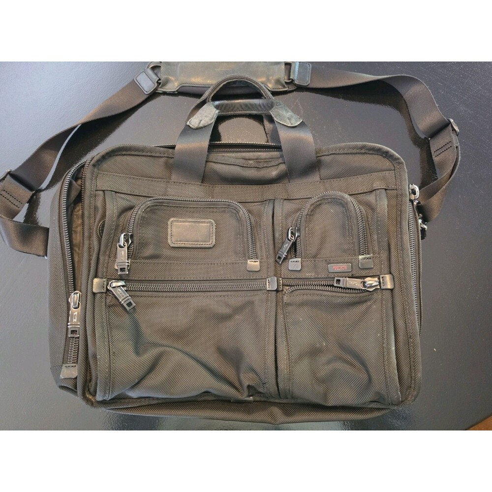 Tumi Alpha Ballistic Nylon Expandable Briefcase Laptop Bag Black Mens Business